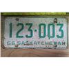 Image 2 : Pair Sask License Plates #123006 For Years 1964 & 1966