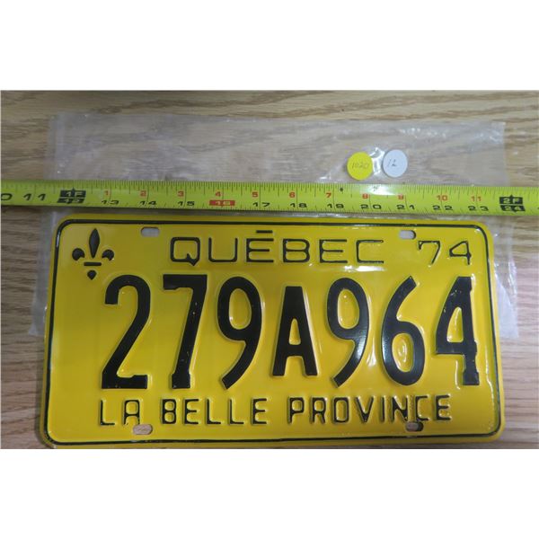One Quebec License Plate # 279A964 Never Used