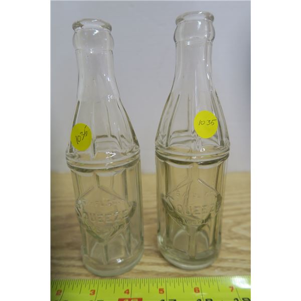 2 Clear Ribbed Squeeze Soda Bottles 6.5 OZ