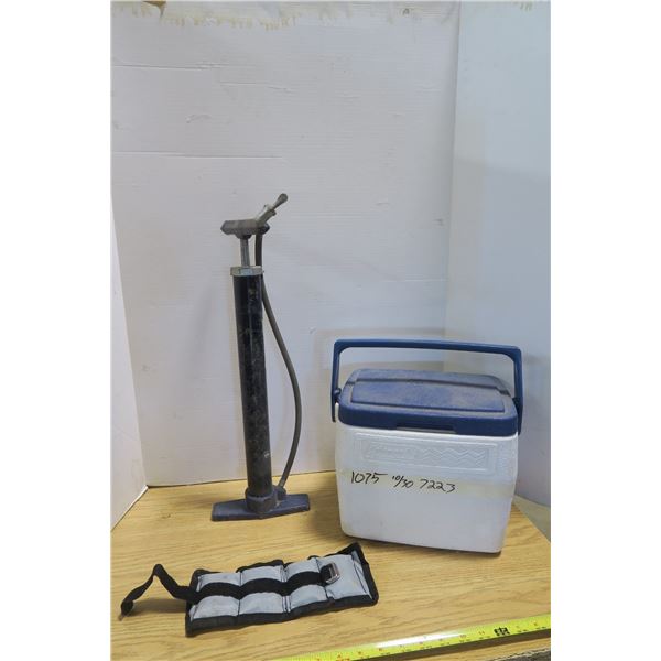 Coleman Cooler, Ankle/Wrist Weight and Vintage Bike Pump (Not Working)