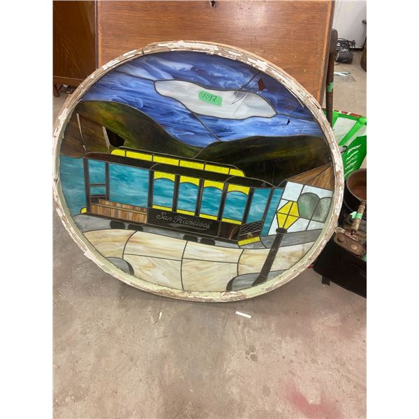 Framed stain glass 36" San Francisco train car- some damage