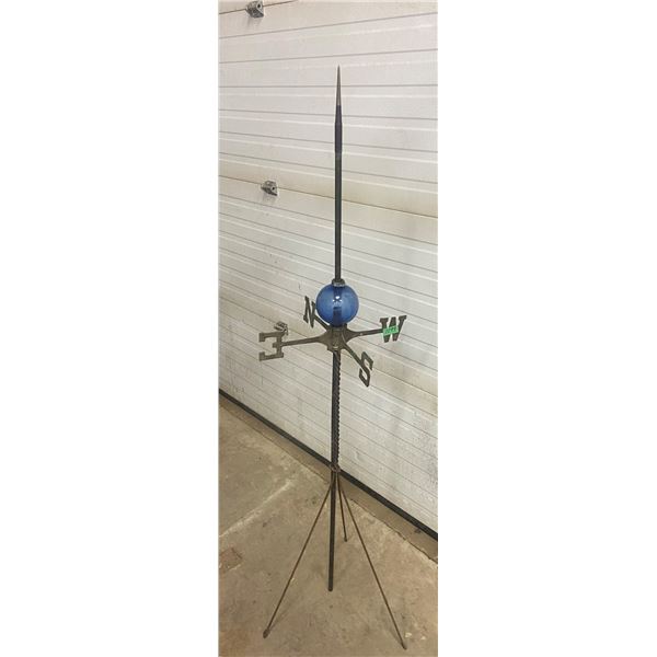 lightning rod and original blue glass ball - comes with  N,S,E,W iron directions . 64" tall