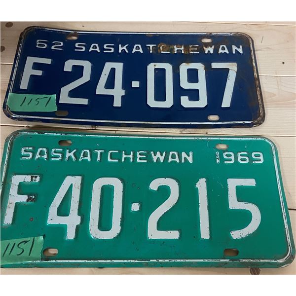 2 Saskatchewan Licence Plates From 1962-1969