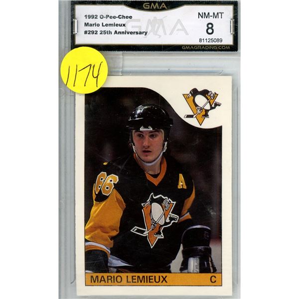 Mario Lemieux 1992 O-PEE-CHEE #292 graded GMA 8 NM-MT