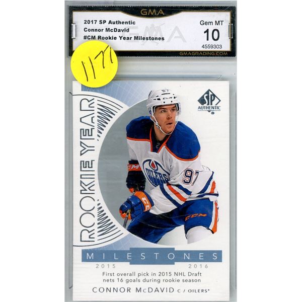 Connor McDavid Upper Deck 2017-2018 SP Authentic #CM Rookie Year Milestones  GMA graded 10 Gem Mint