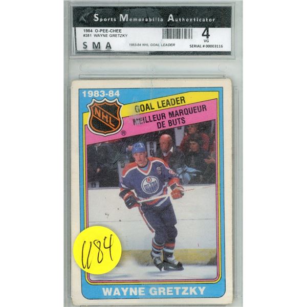 Wayne Gretzky 1983-1984 O-PEE-CHEE #381 NHL Goal Leaders SMA graded 4 VG