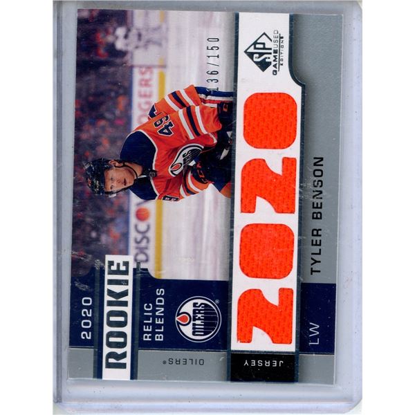 Tyler Benson rookie card 2020-21 Upper Deck SP Game Used - Rookie Relics Blends #RB-TB