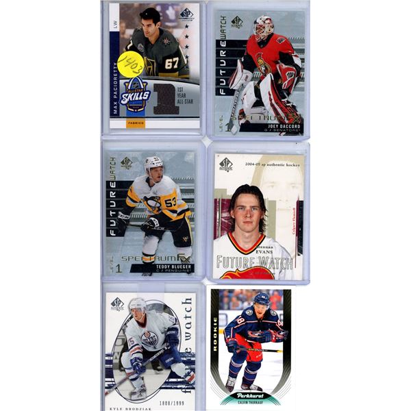 6 hockey card lot, includes memorabillia patch card