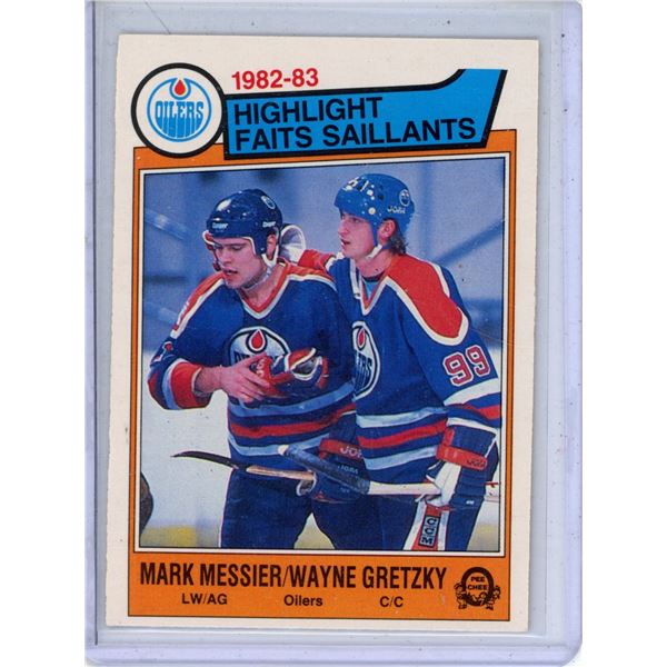 1983-84 O-Pee-Chee hockey card #23 - Wayne Gretzky Mark Messier