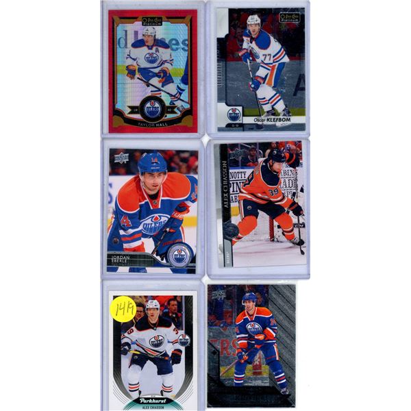 6 hockey card lot all Oilers in top loaders