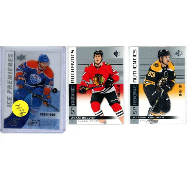 3 serial numbered rookies includes acetate card hockey cards upper deck
