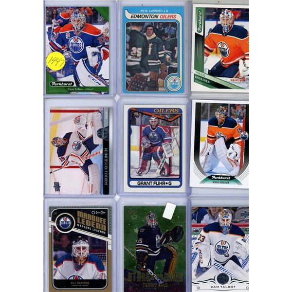 9 Oiler goalie lot hockey cards modern upper deck inlcudes Koskinen, LoPresti, Talbot