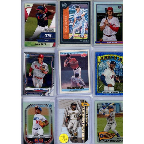 9 Baseball card lot includes Juan Soto Cal Ripken Jr, Roberto Clemente