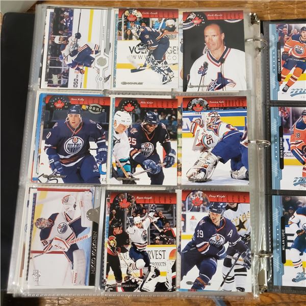 binder of Edmonton Oilers hockey cards all sorts Upper deck topps opc