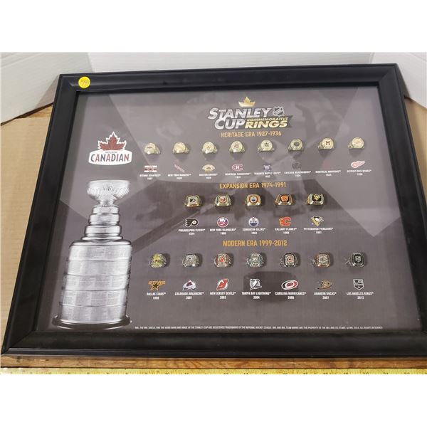 Stanley Cup Ring collection framed very nice piece. Stanley Cup Commenorative Rings