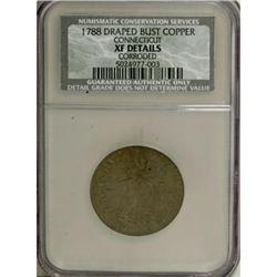 1788 COPPER Connecticut Copper, Draped Bust Left XF40