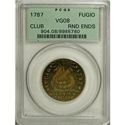 1787 1C Fugio Cent, Club Rays, Rounded Ends VG8 PCGS