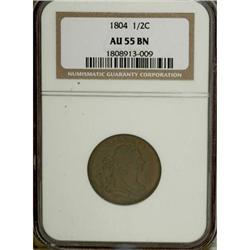 1804 1/2 C Plain 4, No Stems AU55 NGC