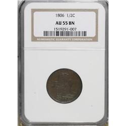 1806 1/2 C Small 6, No Stems AU55 NGC