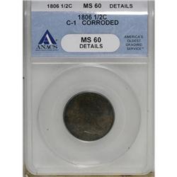 1806 1/2 C Small 6, No Stems Brown MS60 ANACS