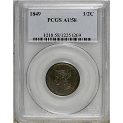 1849 1/2 C Large Date AU58 PCGS