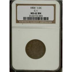 1854 1/2 C Brown MS62 NGC