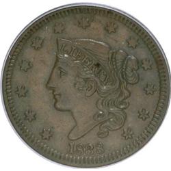 1838 1C AU50 PCGS