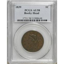 1839 1C Booby Head AU58 PCGS