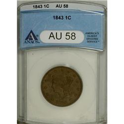 1843 1C Petite Head, Small Letters AU58 ANACS
