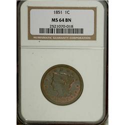 1851 1C Brown MS64 NGC