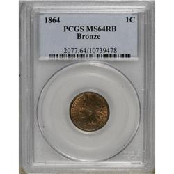 1864 1C Bronze No L Red and Brown MS64 PCGS
