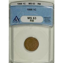 1866 1C Red and Brown MS63 ANACS