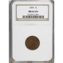 1874 1C Brown MS62 NGC