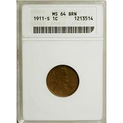 1911-S 1C Brown MS64 ANACS