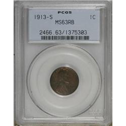 1913-S 1C Red and Brown MS63 PCGS