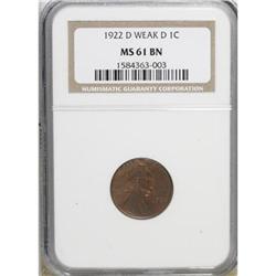 1922-D 1C Weak D Brown MS61 NGC