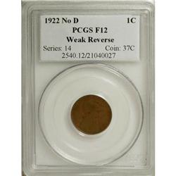 1922 No D 1C Weak Reverse F12 PCGS