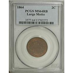 1864 2C Large Motto Red and Brown MS64 PCGS