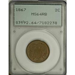 1867 2C Red and Brown MS64 PCGS