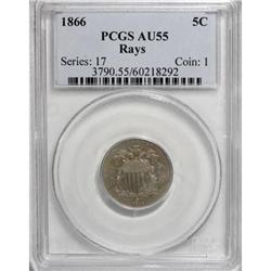 1866 5C Rays AU55 PCGS