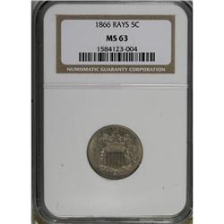 1866 5C Rays MS63 NGC