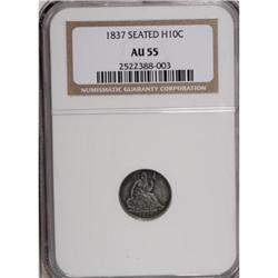 1837 H10C No Stars, Large Date (Curl Top 1) AU55 NGC