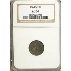 1863-S 10C AU50 NGC