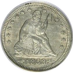 1853 25C Arrows and Rays AU50 ANACS