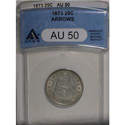 1873 25C Arrows AU50 ANACS