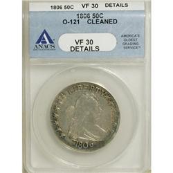 1806 50C Pointed 6, Stem VF30 ANACS