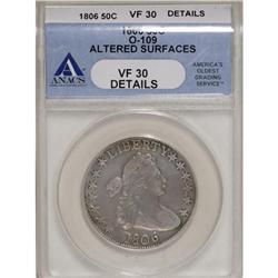 1806 50C Pointed 6, No Stem VF30 ANACS