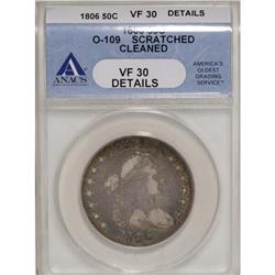 1806 50C Pointed 6, No Stem VF30 ANACS