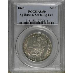 1828 50C Square Base 2, Small 8, Large Letters AU50 PC