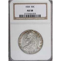 1834 50C Large Date, Small Letters AU58 NGC